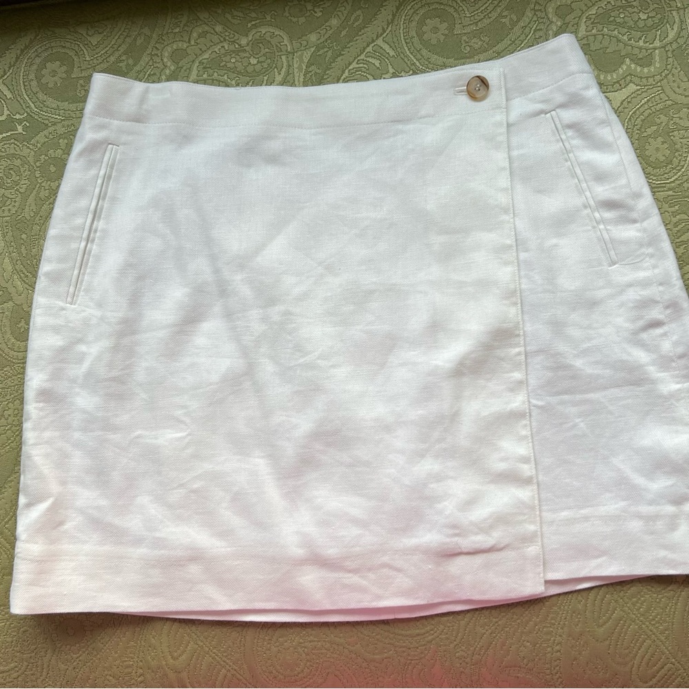 NWT J. Crew White Linen Wrap Skirt Size 14